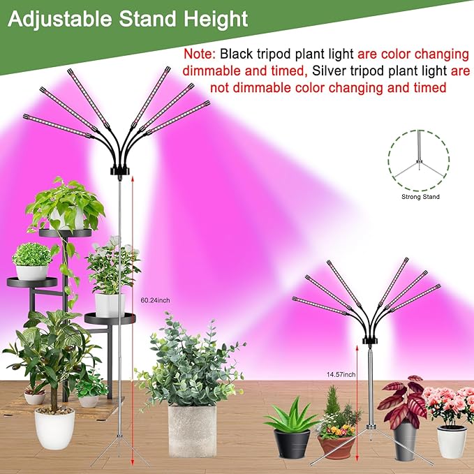 Mefflypee Grow Lights for Indoor Plants, LED Grow Light Stand, Red White Full Spectrum Plant Lamp with Adjustable Tripod, Gooseneck, Suitable for Flowers Vegetables (Type B)