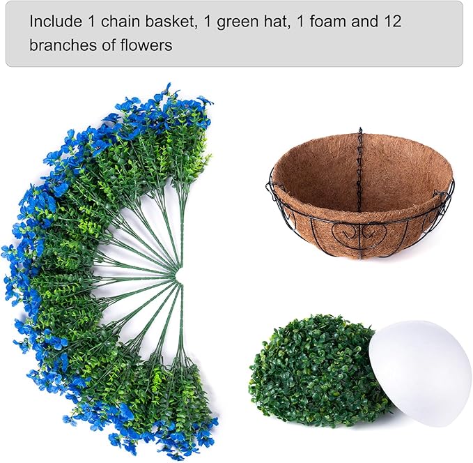 HyeFlora Artificial Fake Hanging Plants Flowers with Basket Outdoor Decor Faux Silk Daisy Flower Arrangements in Pot Planter for Porch Home Indoor Patio Garden Yard Decoration, Blue