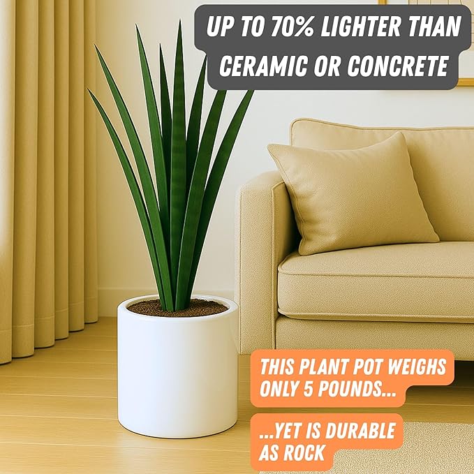 Fox & Fern Plant Pot, Large Plant Pots for Indoor & Outdoor, UV & Frost Resistant Plant Vase with Drainage Plug, Fiberstone, Large Indoor Pots for Plants & Flowers, House Indoor Plant Pot, Single Pot