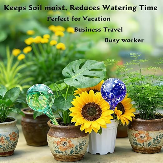 Plant Self Watering Globes – 6 Pack Small Colorful Glass Plant Watering Device for Indoor Pots, Self Watering Bulbs for Vacation Plant Care, Drip Irrigation System, Garden Patio Hanging Plants