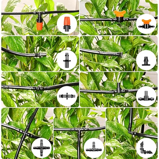 Gardrip 280 Pcs Drip Irrigation Fittings Kit for 1/4" Tubing：Gardrip 1/4 Inch Drip System Barbed Connectors (Nozzles, Nozzle Tees, Valves, Single Barbs, Couplings, Tees, Elbows, Plugs, Crosses)