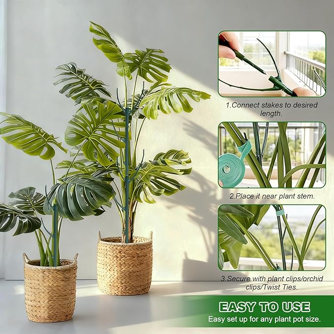 10pack Adjustable Plant Support Pole Stackable Indoor/Outdoor Support Pole with Clamps, Suitable for Supporting Monstera and Climbing Plants, Garden Accessories, Perfect Replacement for Plant Stakes