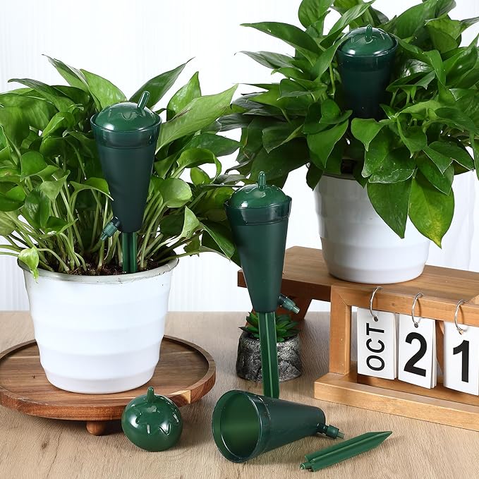 Baderke 8 Pcs Plant Self Watering Spikes Devices Automatic Plant Watering Globe Self Watering Planter Insert Stakes for Indoor Outdoor Garden Houseplant(Green)