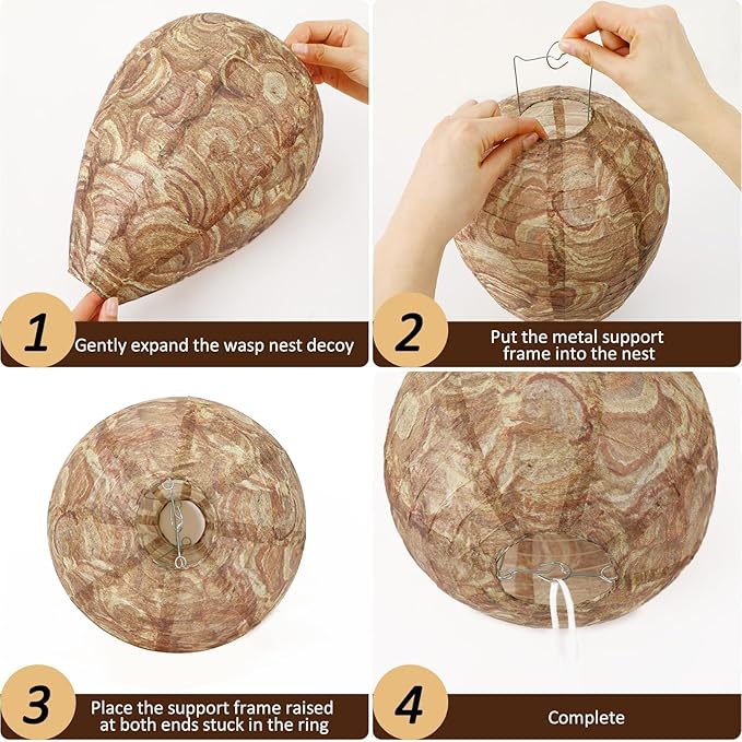 DECYOOL 4 Pack Wasp Nest Decoy Natural Paper Hornet Deterrent Hanging Fake Nests for Outdoor Hornets Yellow Jackets Control