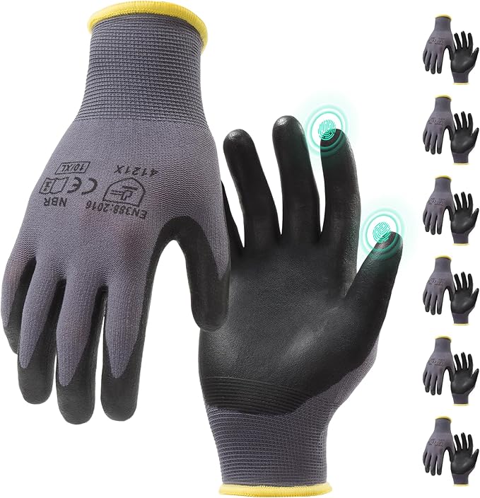 S SATC Safety Work Gloves Foam Nitrile Coated Touchscreen Knit Nylon Gloves for Men & Women, Ideal for Gardening, Warehouse