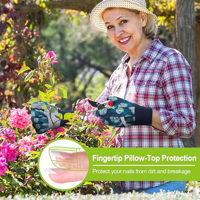 Ainiv Floral Gardening Gloves for Women/Ladies, Non-Slip Garden Work Gloves,Breathable Yard Work Glove Light Working Gloves