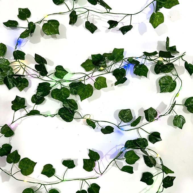 6 Pcs Artificial Hanging Plants Fake Grapevines With 60 Colored Lights, Grapevine Leaves, Fake Plant Vine Hanging Garland for Wall, Party, Wedding, Home, Kitchen, Indoor and Outdoor Decoration