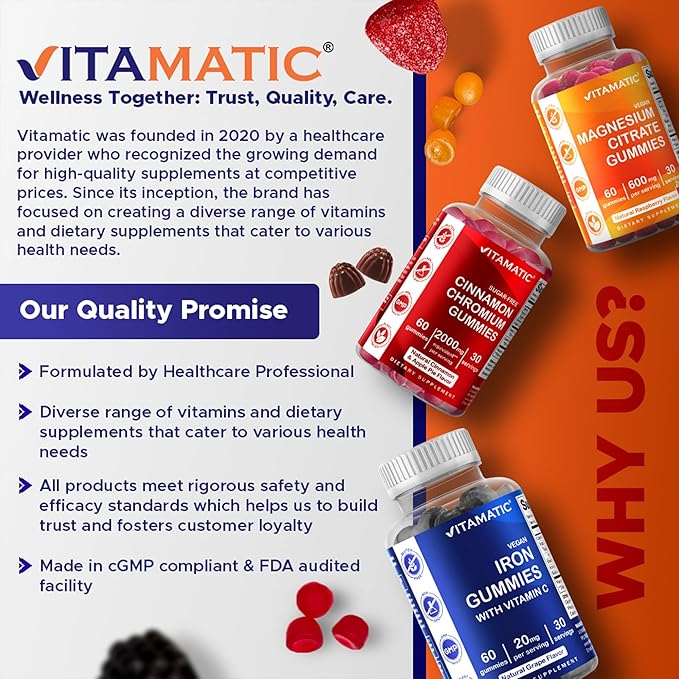 Vitamatic Cranberry Gummies with D-Mannose, Probiotics, Vitamin C – Plant-Based Botanical Extract – Vegan, Non-GMO – 60 Count