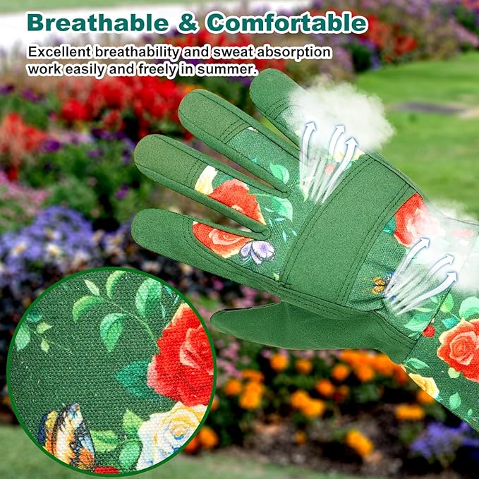 DLY Gardening Gloves, Garden Gloves for Women, long gardening gloves for Garden Work and Yard,Durable and Comfortable(Large, Green