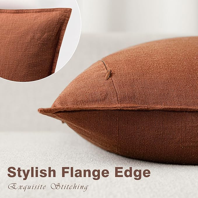 Foindtower Pack of 2, Decorative Linen Soild Throw Pillow Covers Soft Accent Cushion Case Farmhouse Neutral Pillowcase for Chair Couch Sofa Bedroom Living Room Home Decor 22 x 22 Inch Fall Rust Orange