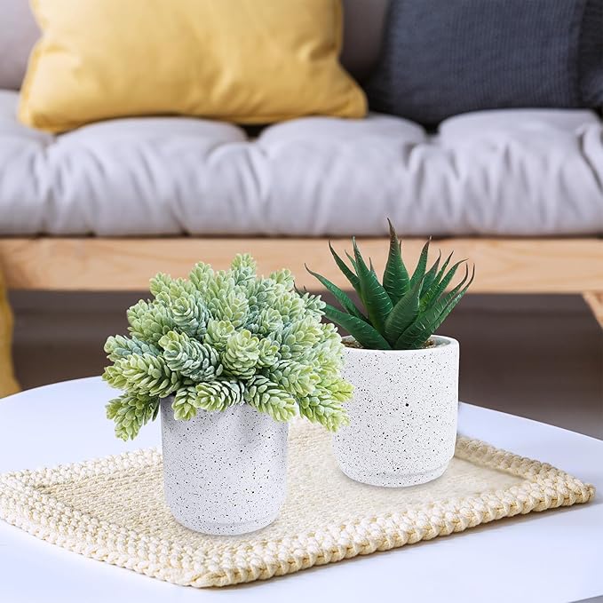 Winlyn Set of 3 Artificial Potted Succulent Plants in White Cement Planters Faux Aloe Hops String of Pearls Plants Small House Plants for Indoor Home Garden Office Desk Tabletop Shelf Decorations