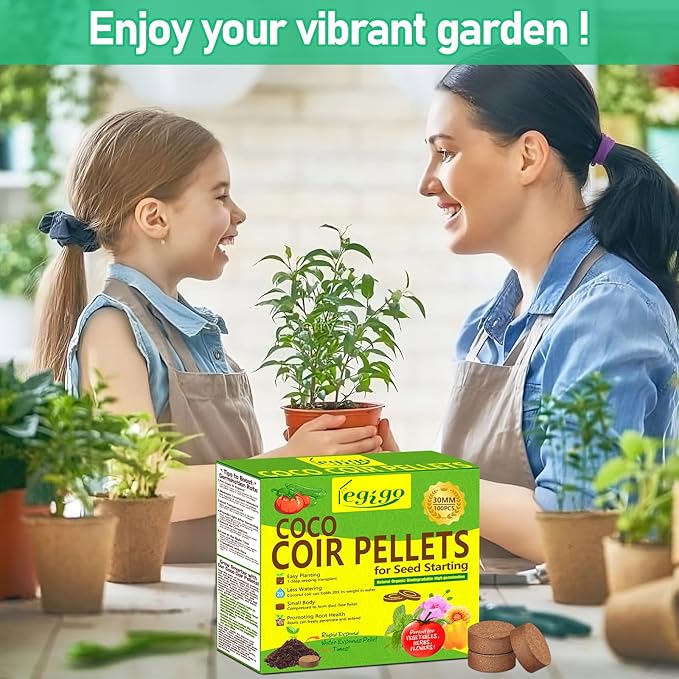Legigo 100 Pcs 30mm Coco Coir Pellets Seed Starter Soil Mix- Organic Coconut Coir Potting Soil Pods for Seedling, Coco Peat Soil Discs for Indoor & Outdoor Plants Bonsai Herbs Vegetables and Flowers