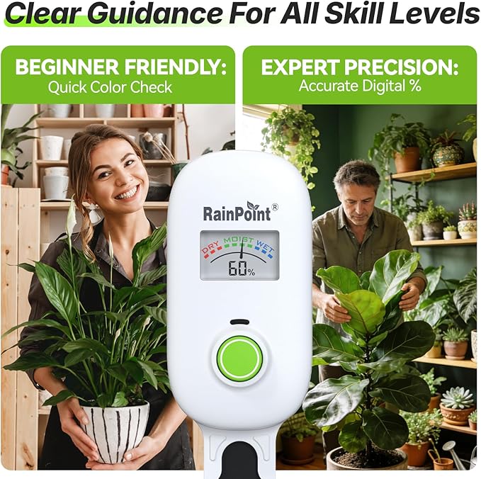 [2026 Version]RAINPOINT Visual Gauge Digital Smart Wireless Plant Moisture Meter,WiFi Hub Needed,Indoor & Outdoor Use,Capacitive Leave-in Soil Hygrometer Sensor Garden House Plant Care Must Haves