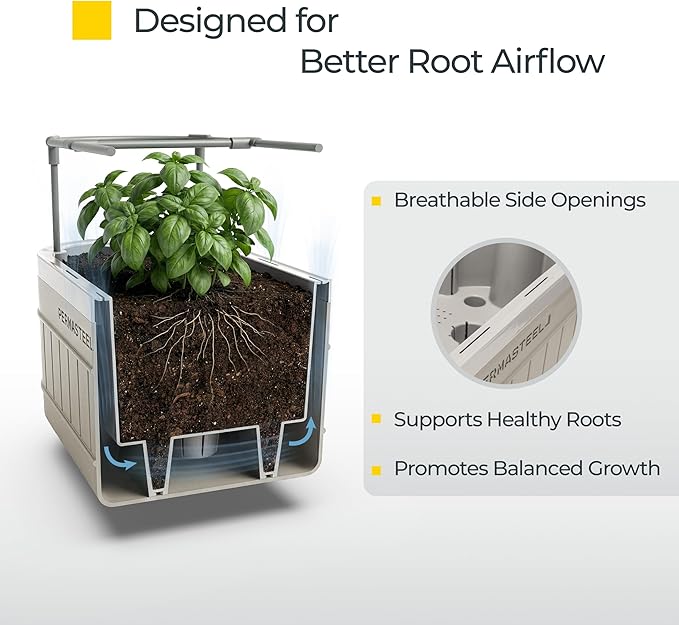Permasteel Herb Garden Planter with Trellis Support, Self-Watering System with Water Level Indicator, Fits Multiple Herb Plants, for Basil, Flowers, Succulents, Indoor & Outdoor, Taupe