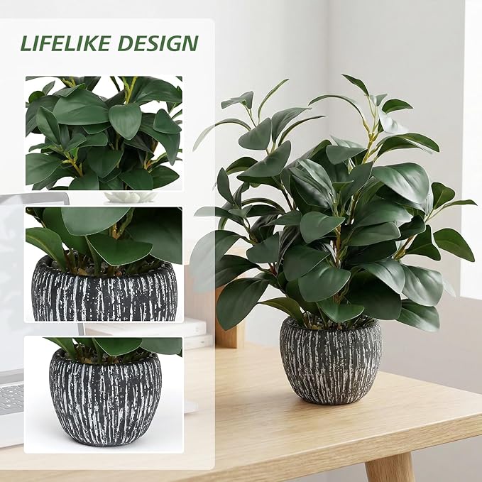 Artificial Plants for Home Decor - 13.2 Inch Fake Succulents in Rustic Clay Planter, Lifelike Potted Faux Plants for Office Desk, Bathroom, Farmhouse Table Decor