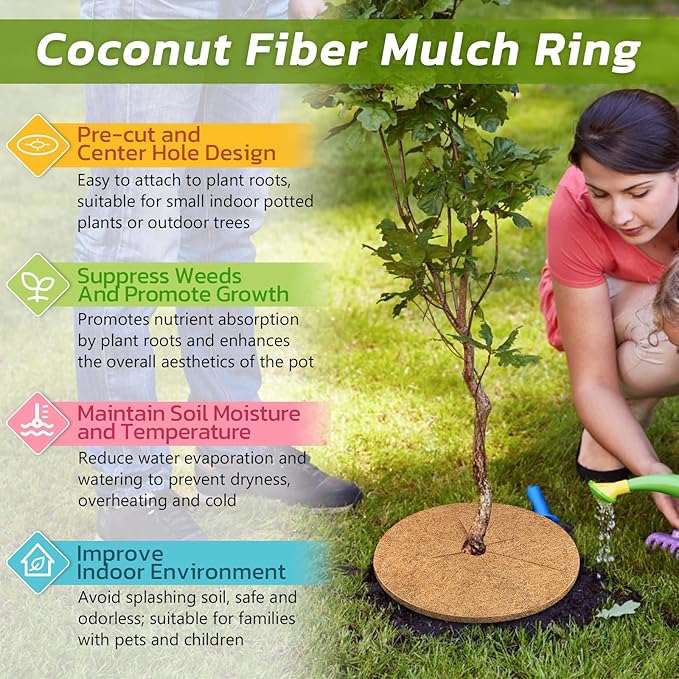 Legigo 20pcs Coconut Fiber Mulch Ring Tree Plant Protector Mat, 11.8 Inch Natural Coco Coir Tree Mulch Ring Plant Pot Soil Cover, Tree Rings Disc Plant Cover for Indoor Outdoor Plants, Landscaping