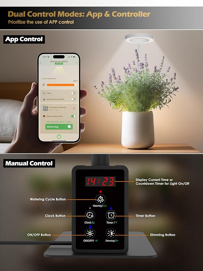 Smart Grow Lights for Indoor Plants, Plant Light with Auto-Timer, Full Spectrum LED Grow Light, Adjustable Height & Stepless Dimming,Plant Assistant Suitable for Most Plants (Black(Desktop1))