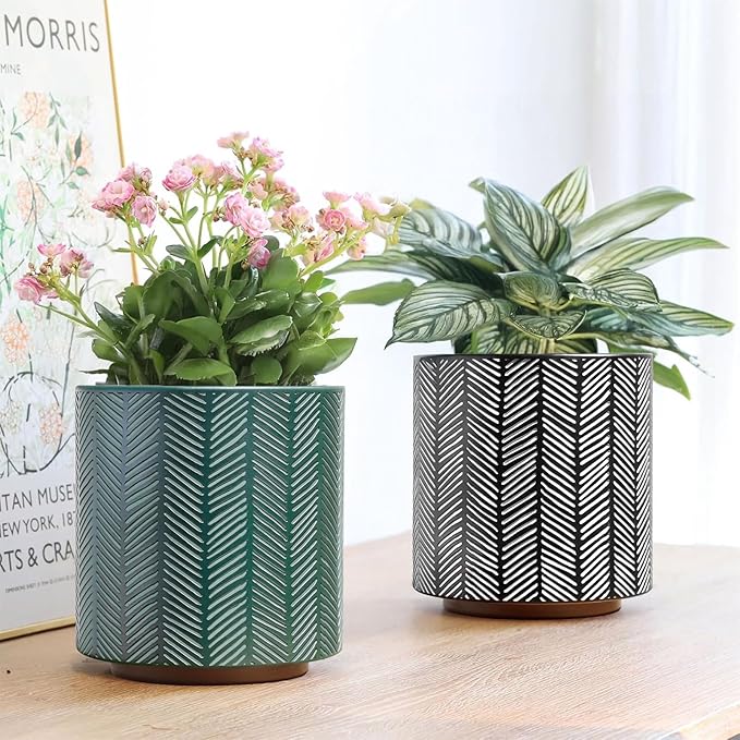 GUGUGO Slash Line Plant Pots, Boho Modern Geometric Planters Pots for Indoor Plants, Cute Unique Flower Pot with Drainage, Eclectic Colorful Small Succulent Planter Funky Gardening Pot Gifts, White