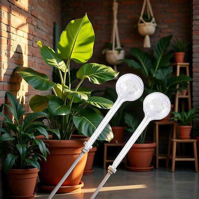 Plant Watering Globes, 2Pcs Plastic Plant Automatic Water Bulbs Flower Self Feeder Balls Irrigation Device Auto Waterer Planter Insert Stakes for Indoor Outdoor Garden Potted