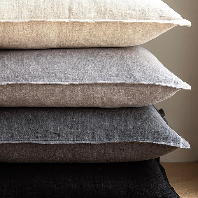 Foindtower Pack of 2, Decorative Linen Soild Throw Pillow Covers Soft Accent Cushion Case Boho Farmhouse Neutral Pillowcase for Chair Couch Sofa Bedroom Living Room Home Decor 26 x 26 Inch Black