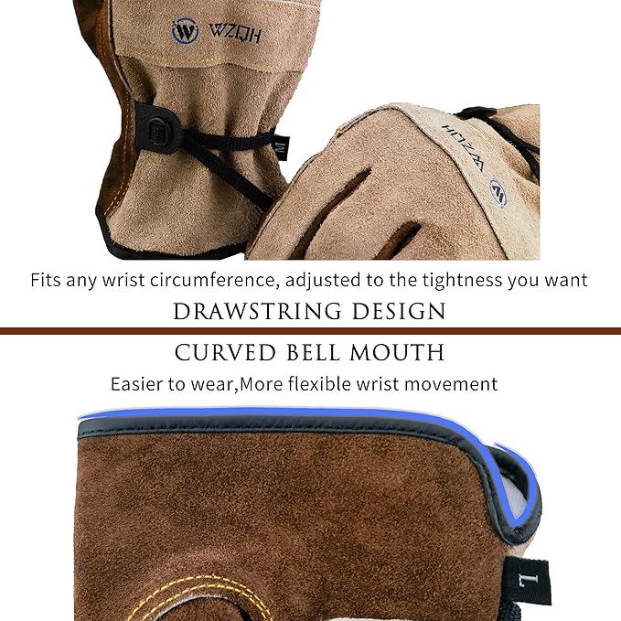 WZQH Leather Work Gloves for Men or Women. X-Large Glove for Gardening, Tig/Mig Welding, Construction, Chainsaw, Farm, Ranch, etc. Cowhide, Cotton Lined, Utility, Firm Grip, Durable. Coffee-grey XL