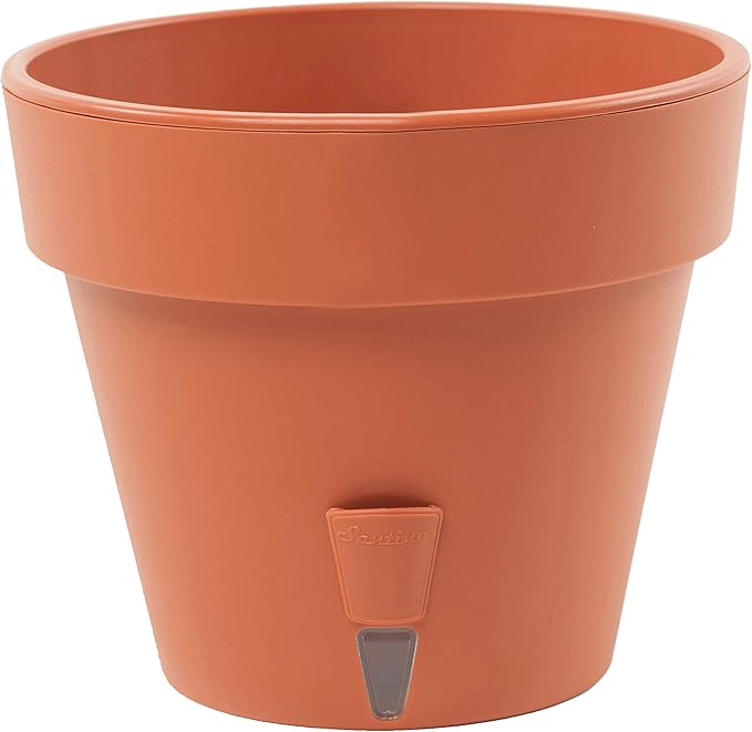 DECOPOTS - Pack of 3 - Self Watering Planter - Height 9.2 inches - Flower Pot with Bottom Watering Level Indicator for All House Plants, Flowers, Herbs (Diameter 9.2", Terracotta)