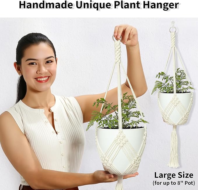 2 Pack Macrame Planter Hanger for up to 8" Pot, Indoor Hanging Planter | Plant Hanger Indoor, Hanging Plants Holder Basket | No Plant or Pot Included