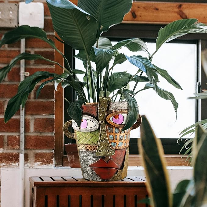 Midogaigai Abstract Face Planters Pots Head,Unique Head Planter for Indoor Plants,Funny Face Flower Pot,Colorful Plant Pots for Outdoor Garden Decor and Home Art Decoration(Classic)