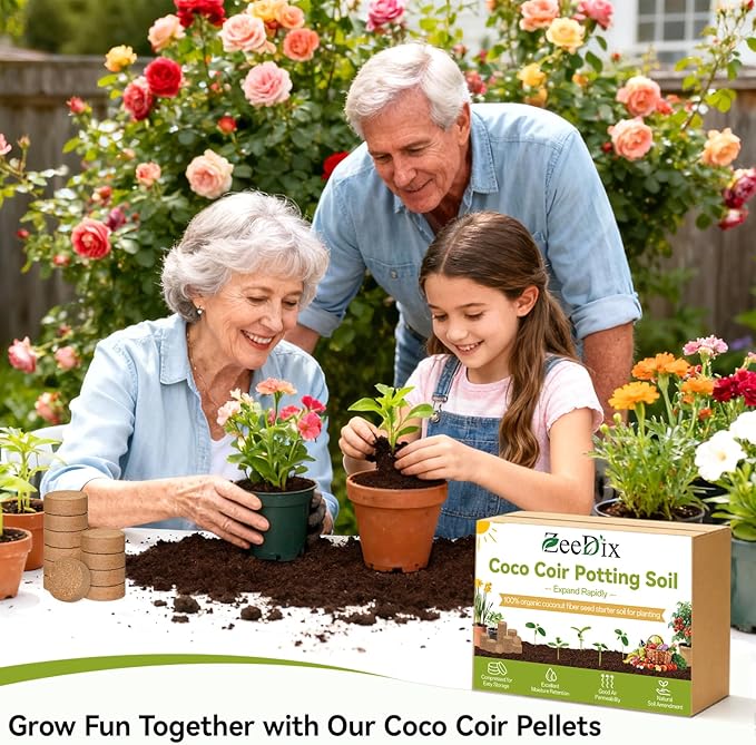 ZeeDix 50 Pack 30mm Organic Coco Coir Seed Starter Pellets, Compressed Coconut Fiber Seed Starter Soil Discs Potting Soil Mix for Indoor Outdoor Plants, Herbs Houseplants Bonsai Vegetables Flowers
