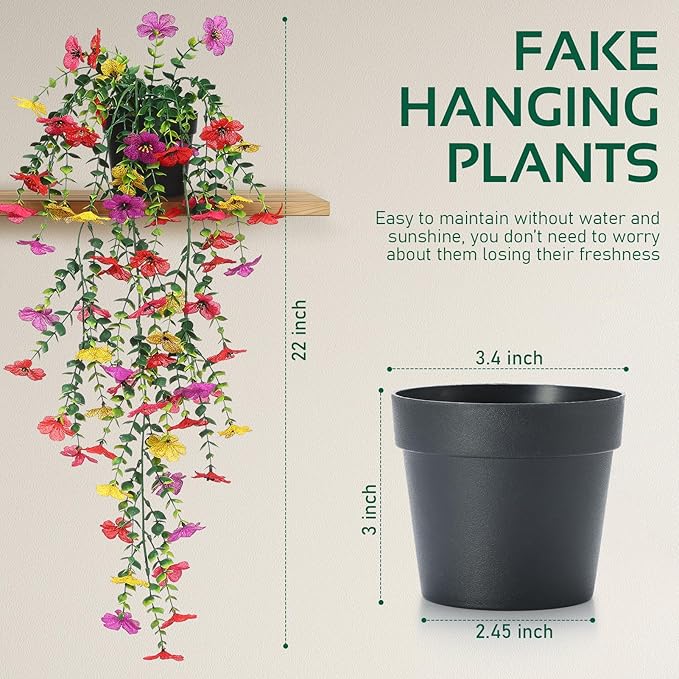 FAVOWREATH Fake Plants Hanging Artificial Potted Faux Eucalyptus Plants and Flowers for Modern Boho Farmhouse Bathroom Office Desk Wall Book Shelf Living Room Aesthetic Decor Indoor (Colorful)