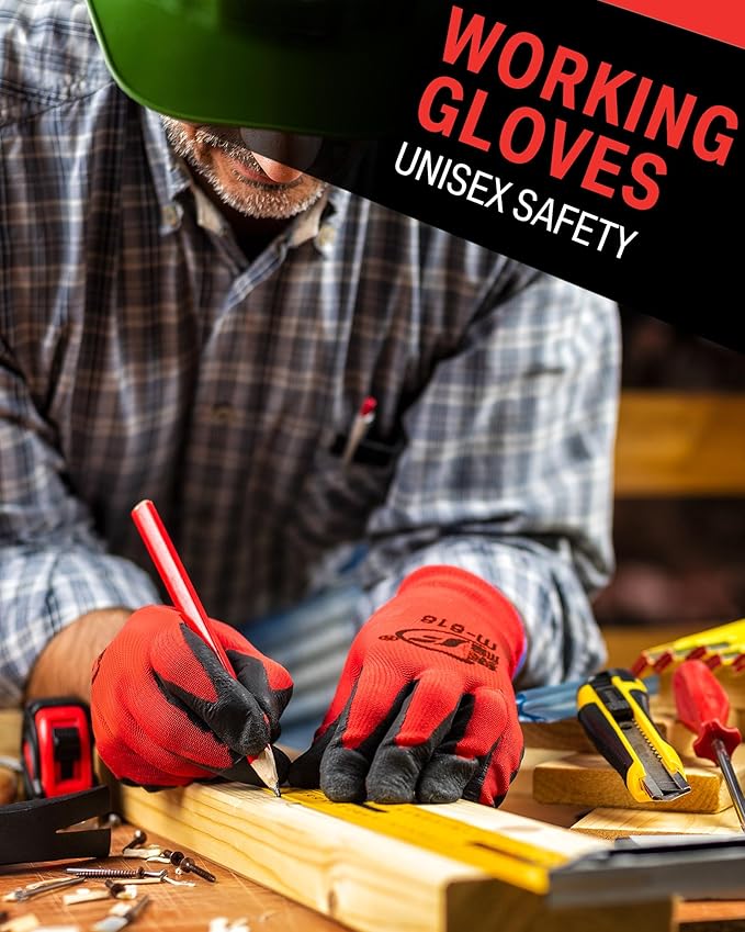 Potchen 72 Pairs Gardening Work Gloves Bulk for Men Women, Rubber Coated Garden Multipack Safety Construction Glove