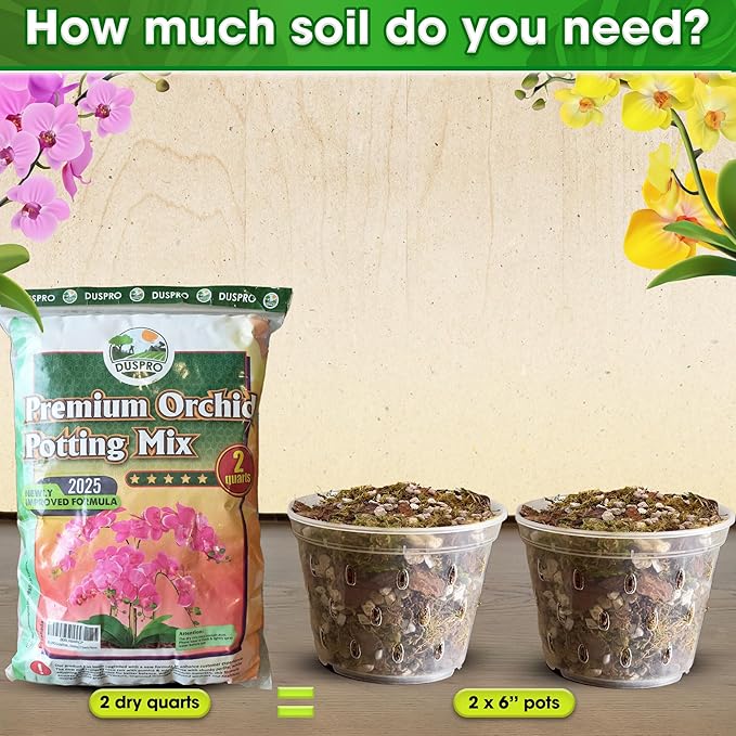 [Upgraded] DUSPRO Orchid Potting Mix for Repotting with Forest Moss, Pine Bark, Perlite & Pumice Natural Ingredients, Orchid Bark Potting Mix, Orchid Repotting Kit Drainage Indoor Potting Medium 2QT