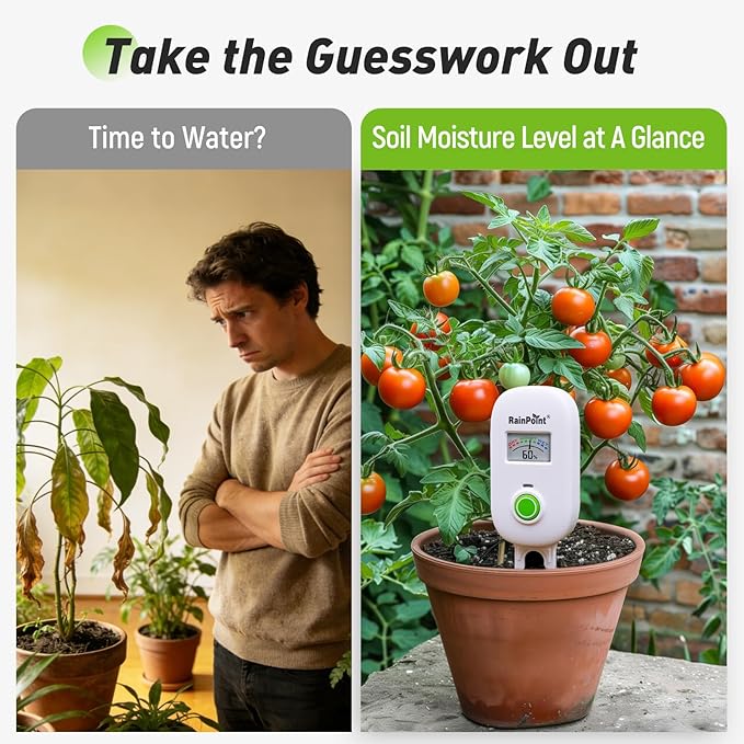 [2026 Version]RAINPOINT Visual Gauge Digital Smart Wireless Plant Moisture Meter,WiFi Hub Needed,Indoor & Outdoor Use,Capacitive Leave-in Soil Hygrometer Sensor Garden House Plant Care Must Haves