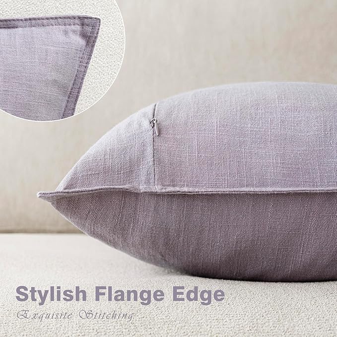 Foindtower Pack of 2, Decorative Linen Soild Throw Pillow Covers Soft Accent Lumbar Cushion Case Farmhouse Pillowcase for Chair Couch Sofa Bedroom Living Room Home Decor 12 x 20 Inch Light Purple