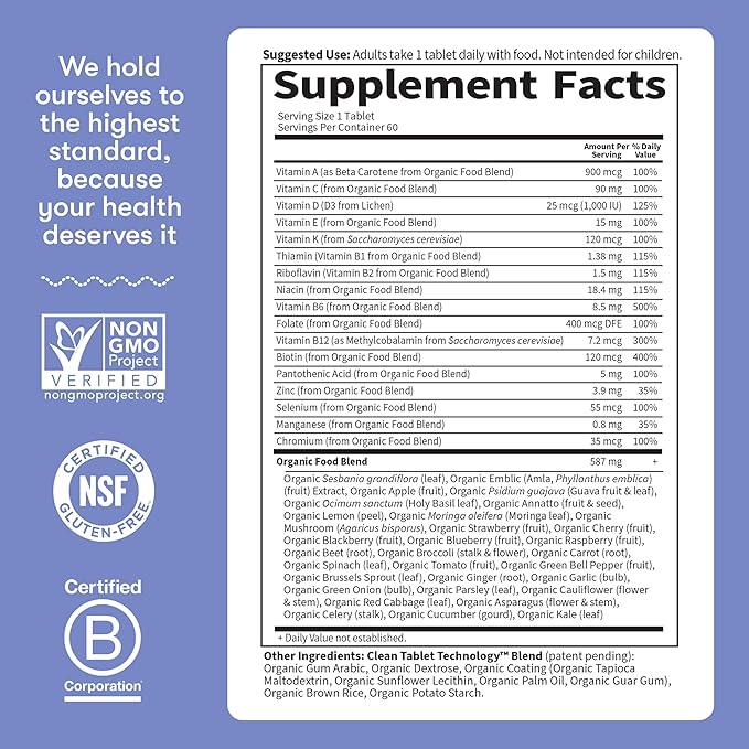 Garden of Life Once Daily Whole Food Multivitamin for Men, Organic Mens Vitamins & Minerals, Vitamin C, Zinc, Vegan, for Health & Well-Being, 60 Tablets