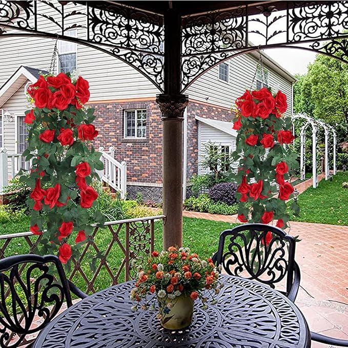 RECUTMS Artificial Hanging Rose Flowers for Outdoors 2PCS 3.3Ft Rose Vine Garlands for Decoration Artificial Hanging Plants for Home Living Room Garden Wedding Indoor Outside Decor