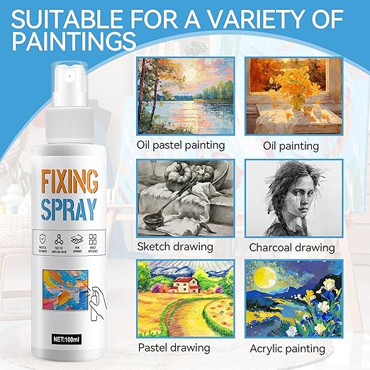 JAOJAO Fixative Spray for Pencil Drawings, Fixative Spray Moisturizes Long-Lasting Invisible Protection No Fading for Watercolor Colored Pencils Sketching for Easter Supplies, 100ml