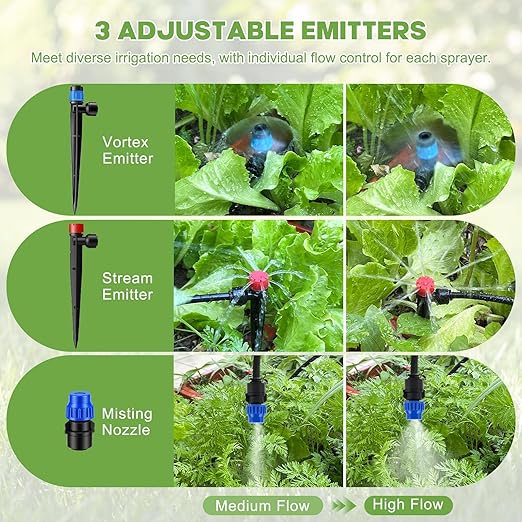 Snowtaros 240FT Quick-Connect Drip Irrigation System, Automatic Garden Watering System Kit with 1/2" & 1/4" Fast-Lock Fittings, Adjustable Sprinklers for Raised Beds, Garden, Greenhouse, Lawn