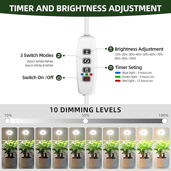 EWPJDK Grow Light Full Spectrum Plant Grow Lights with Detachable Base 48 LED Plant Light Desk Grow Lamp for Indoor Plants Growing Lamps (White, 1)
