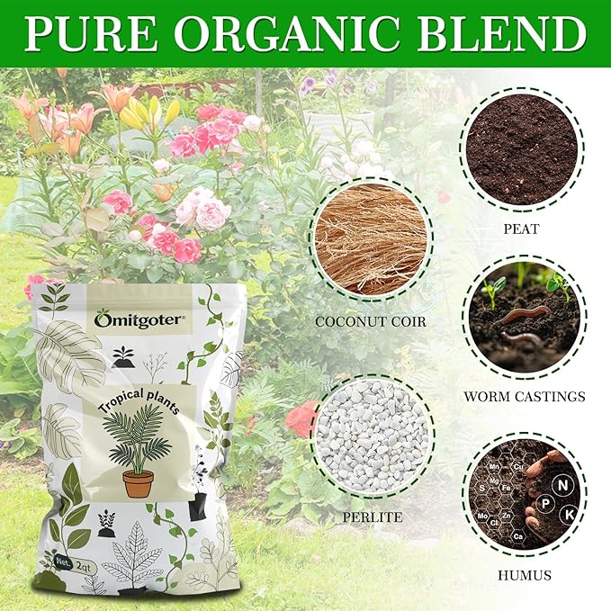 Premium Tropical Potting Mix with Perlite 10qt- Natural Organic Potting Soil for Superior Drainage & Breathability