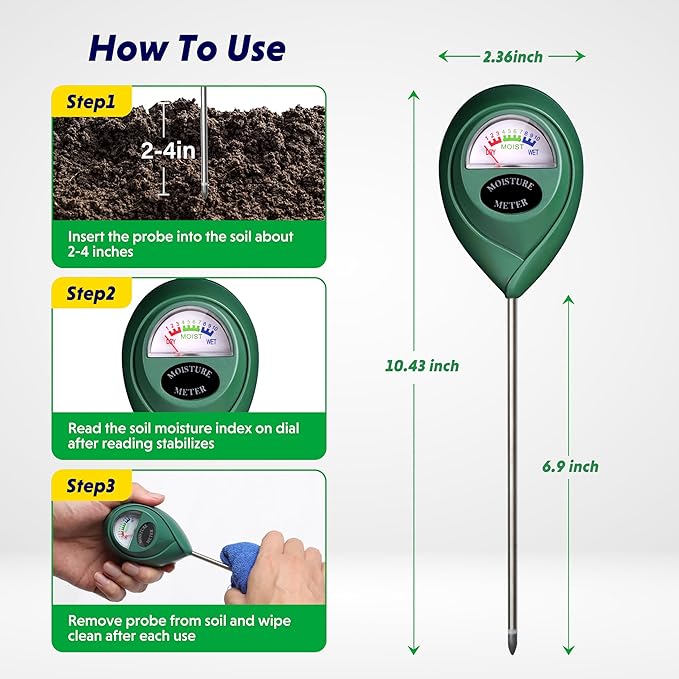 iPower 2-Pack Soil Moisture Meter for Plant Water Test Hygrometer Monitor for Garden, Lawn, Farm, Indoor and Outdoor Use, Tester, Green