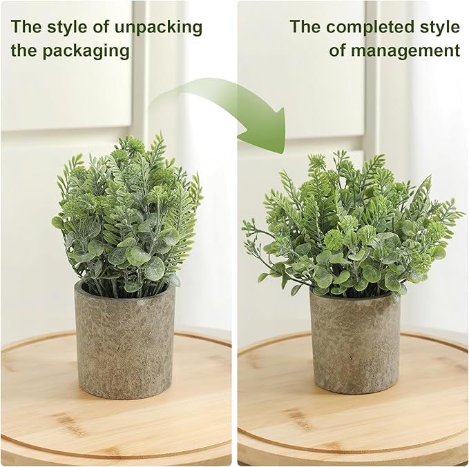 3 Pack Mini Potted Fake Plants Artificial Plastic Indoor Eucalyptus Plants for Home, Office, Desk, Bathroom, Coffee Table & Shelf (Light Green)