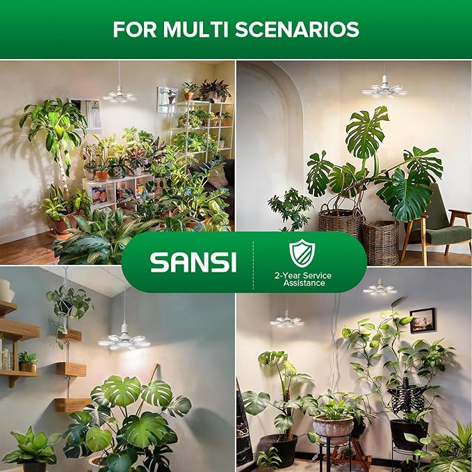 SANSI Grow Lights for Indoor Plants, 198 LEDs Plant Growing Lamp with Timer, 60W 4700LM 4000K Plant Light with Full Spectrum High PPFD, Height Adjustable Wings, 16.4FT Power Cord for Tall Large Plants