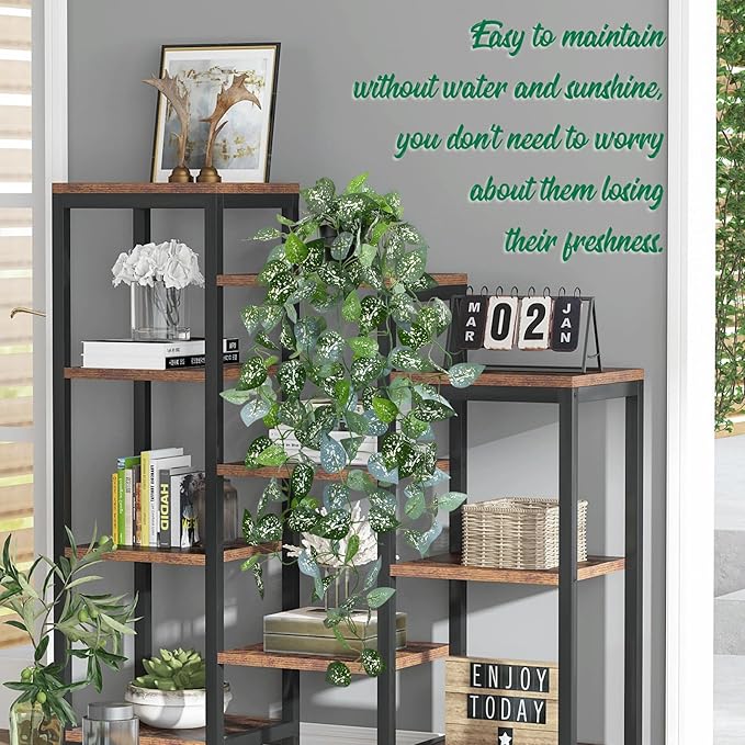 LOYWREE 3 Pack 39-in Long Fake Hanging Plant with Pot Faux Pothos Artificial Potted Plants Small Faux Ivy Vine Plant for Indoor Outdoor Aesthetic Office Living Room Shelf Decor (Black Pot)