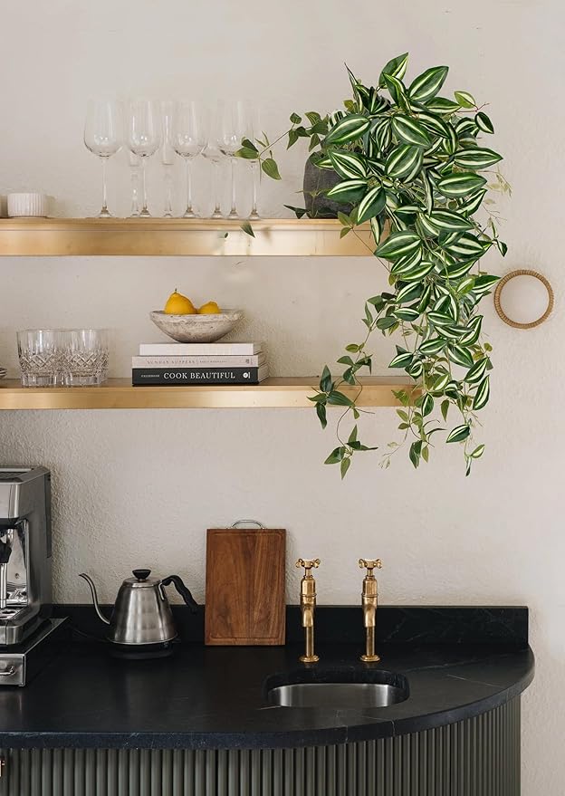 DILATATA Fake Hanging Plants Artificial Hanging Plants 92 Leaves Faux Wandering Jew Hanging Leaves Plants for Wall Shelf Home Indoor Outdoor Decor - 2 Pack