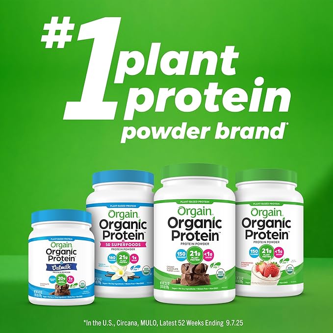 Orgain Organic Vegan Protein Powder, Fruity Cereal - 21g Plant Based Protein, 8g Prebiotic Fiber, Low Net Carb, No Lactose Ingredients, No Added Sugar, Non-GMO, For Shakes & Smoothies, 2.03 lb