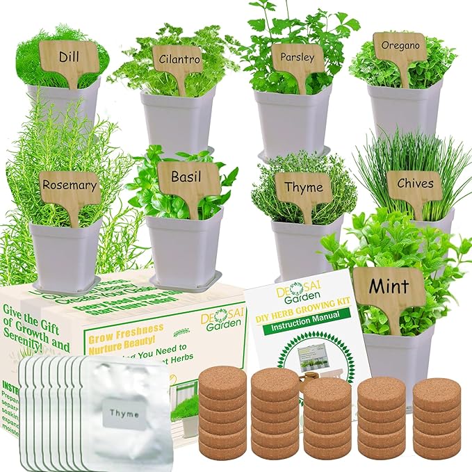 Indoor Herb Garden Kit, 9 Non-GMO Seeds with Reusable Pots, Planter – DIY Grow Kits for Growing Herbs Indoors, Kitchen, Balcony, Window Sill with 27 Soil