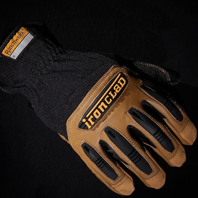 Ironclad Ranchworx Work Gloves RWG2, Premier Leather Work Glove, Performance Fit, Durable, Machine Washable, (1 Pair), RWG2-05-XL,Brown/Black