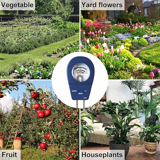3-in-1 Soil Moisture Meter pH & Fertility Tester, No Battery Needed Plant Soil Test Kit for Houseplants, Garden, Lawn & Farm, Plug-and-Read Soil Acidity Meter for Indoor Outdoor Potted Plants (Blue)