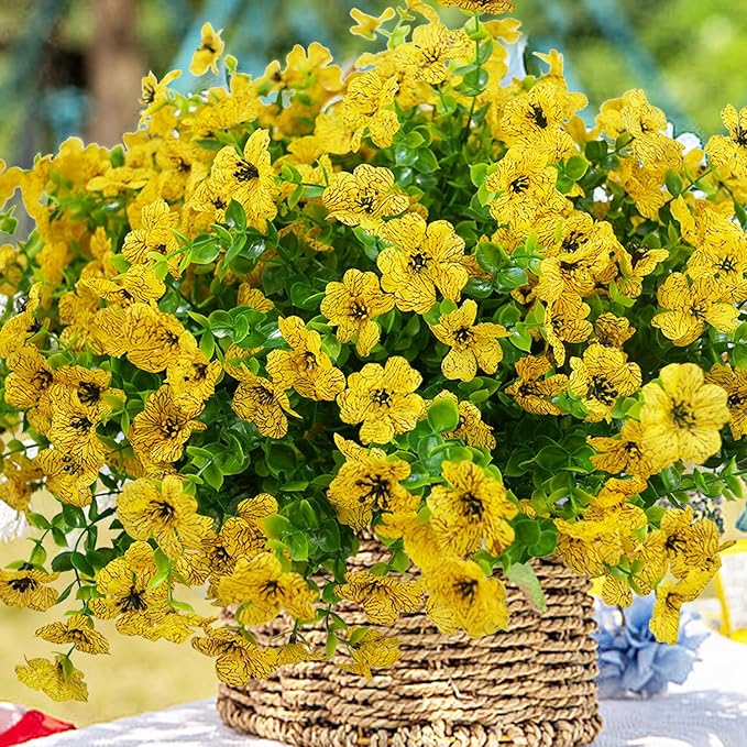 trytuny Artificial Flowers for Outdoor, UV Resistant Fake Silk Flowers, Realistic Faux Plants for Outside Indoor Porch Patio Window Box Planter Home Decor (20, Yellow)
